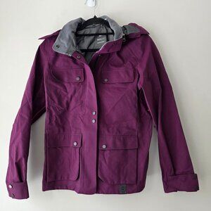 MERRELL Rain Utility Jacket with Removable Hood | Med | Plum Snap Pockets EUC